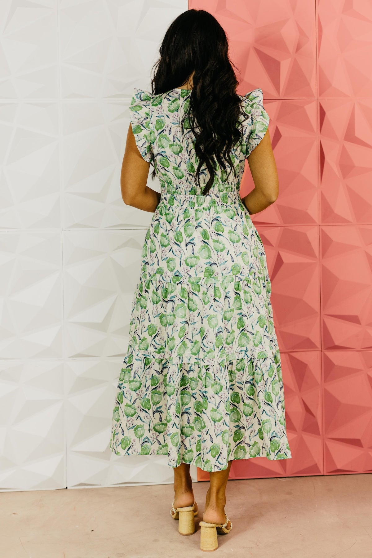 The Adrian Ruffle Sleeve Floral Midi Dress