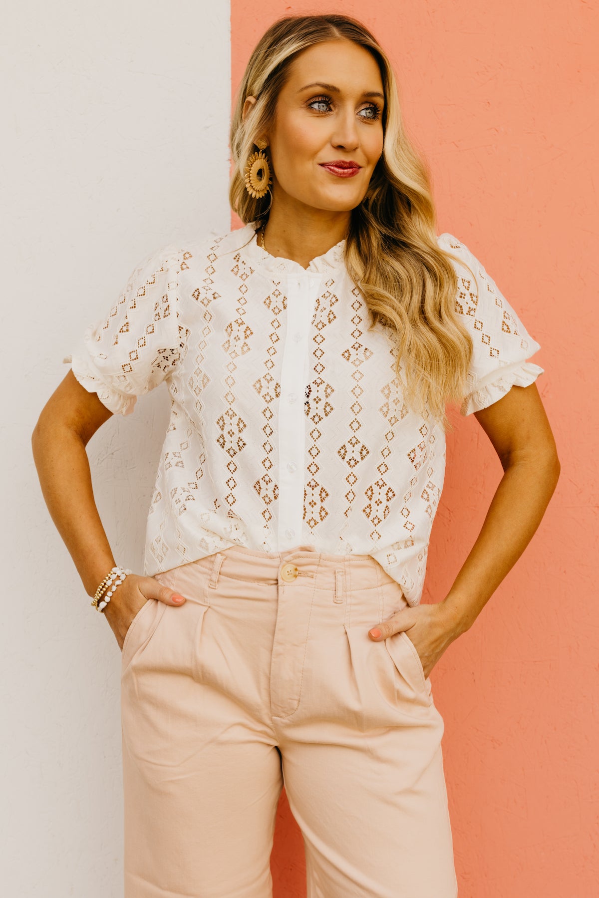 The Noel Button Down Eyelet Shirt Blouse