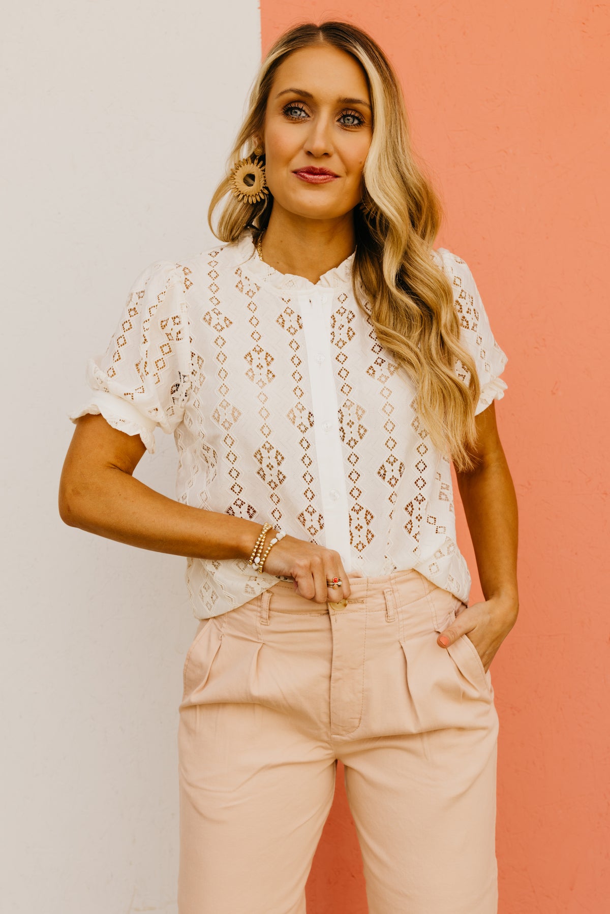 The Noel Button Down Eyelet Shirt Blouse