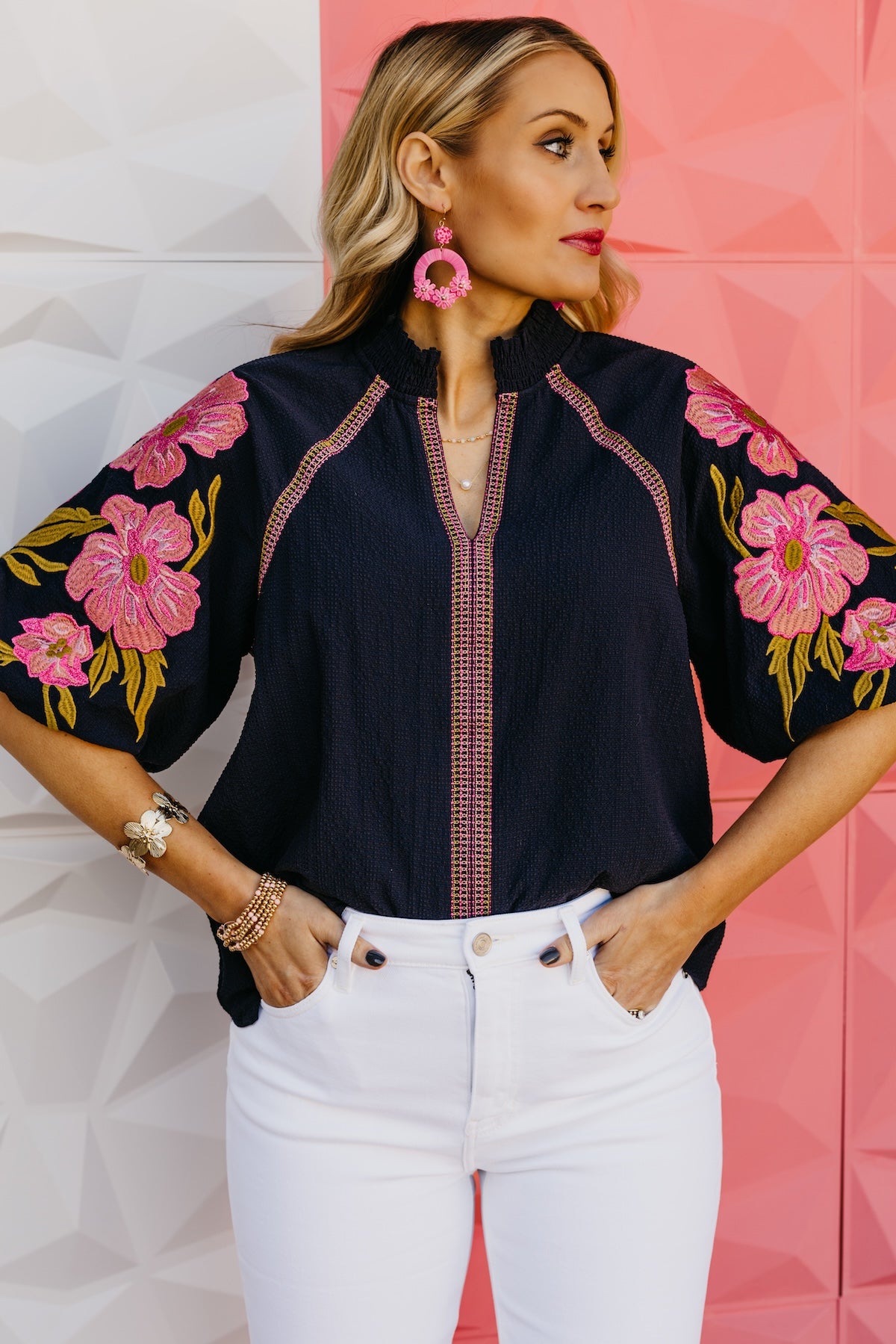 The Quinn Embroidered Puff Sleeve Top