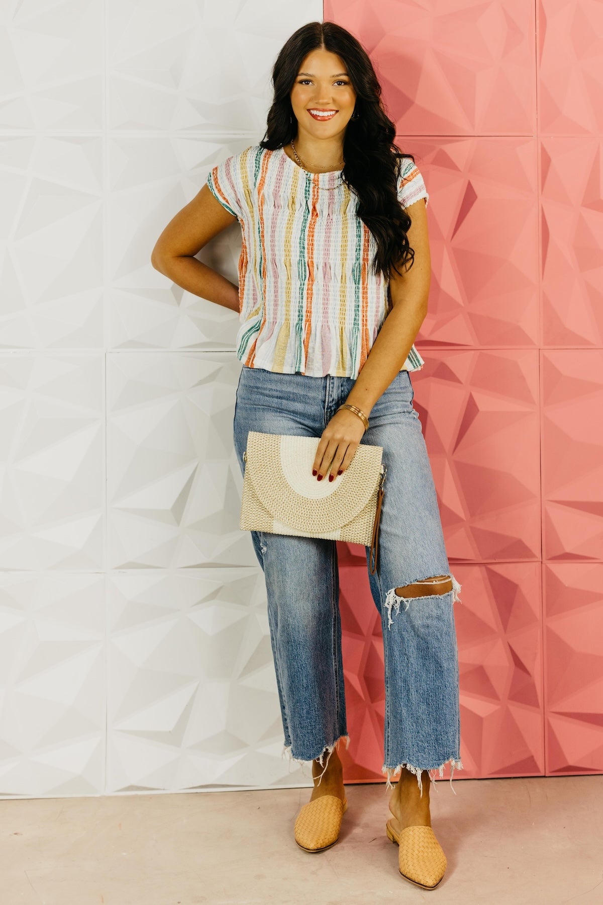 The Meya Stripe Smocked Top