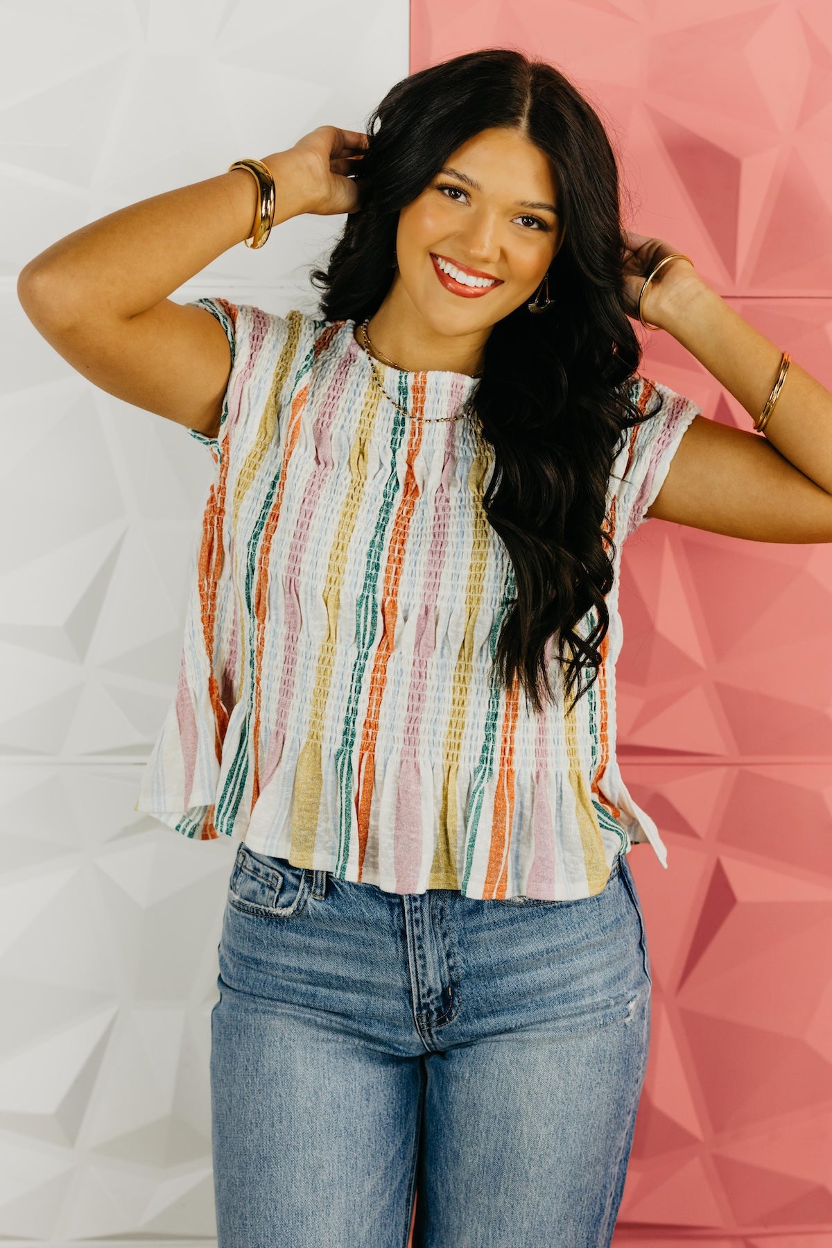The Meya Stripe Smocked Top