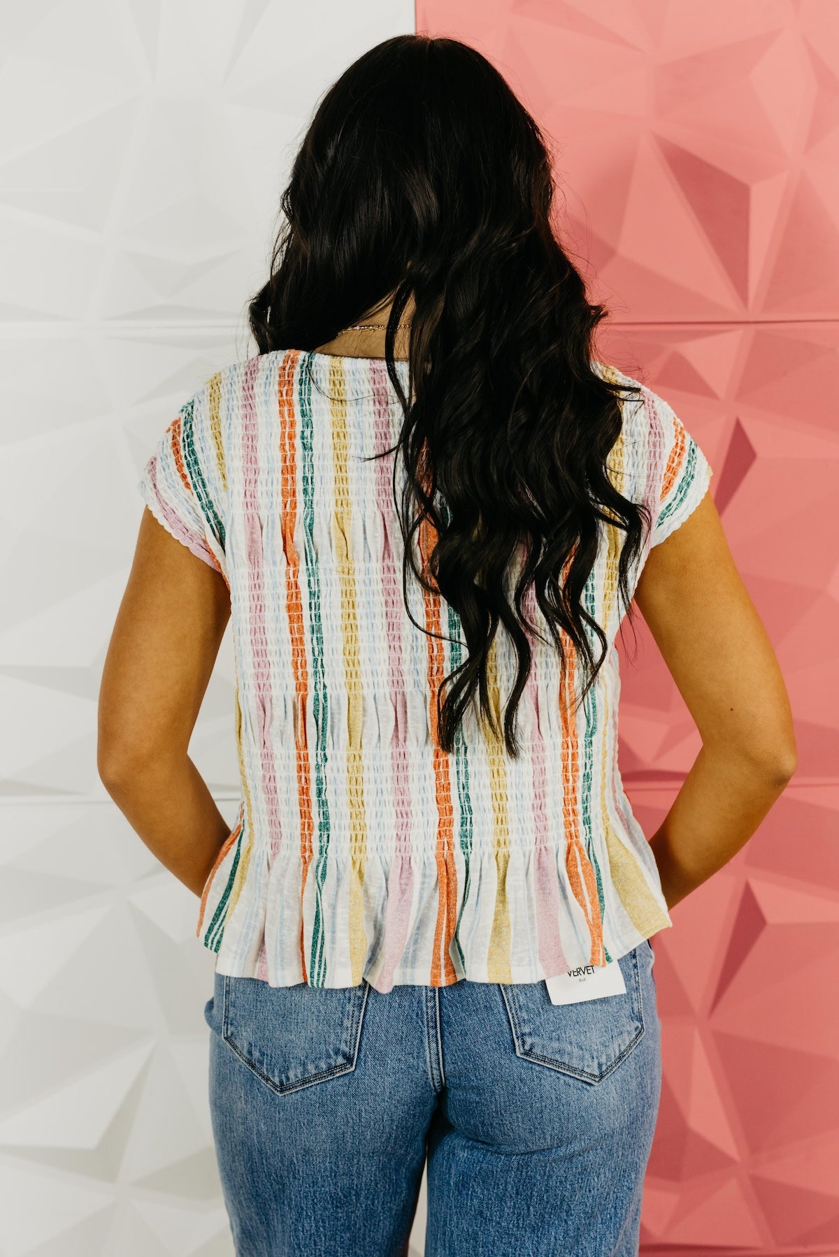 The Meya Stripe Smocked Top