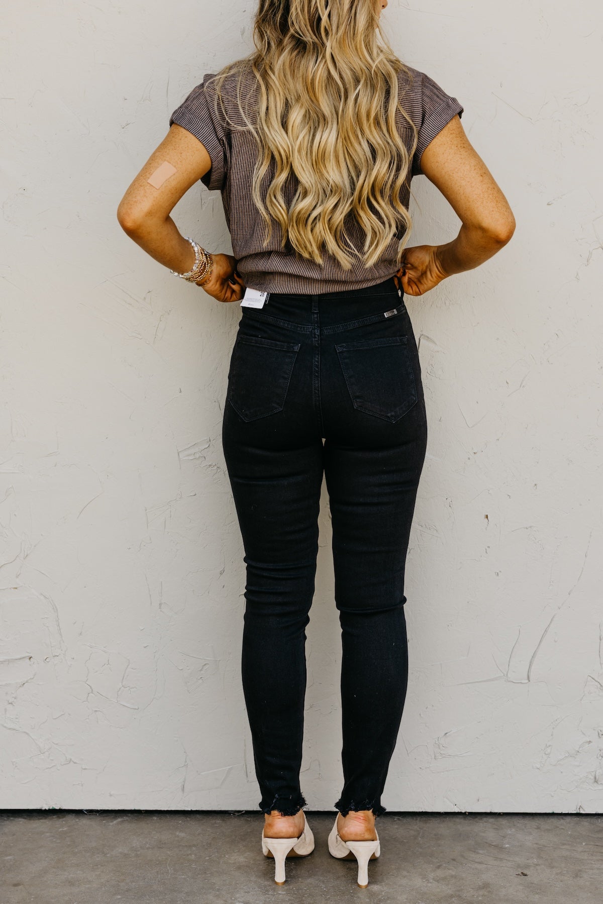 Kan Can 11 Inch High Rise Button Skinny Denim
