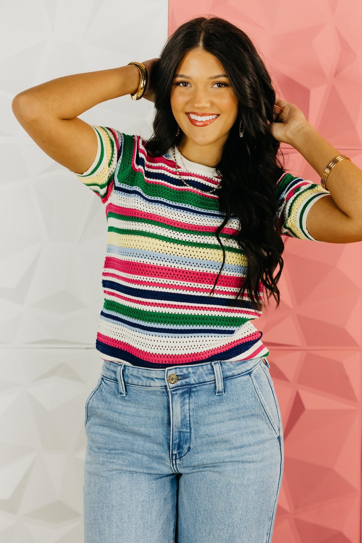 The Dominic Stripe Crochet Sweater Top