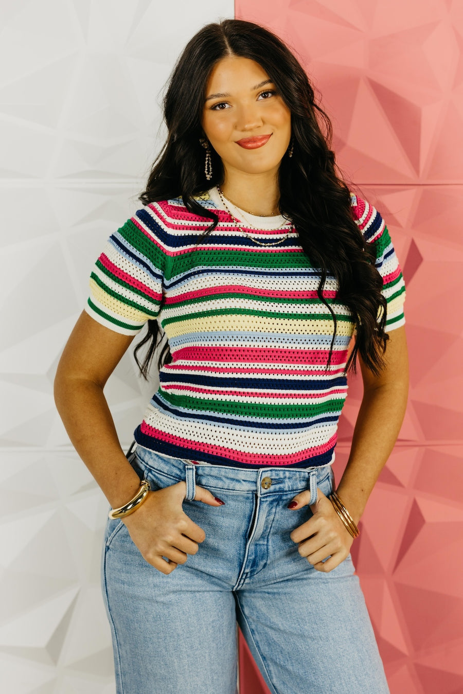 The Dominic Stripe Crochet Sweater Top