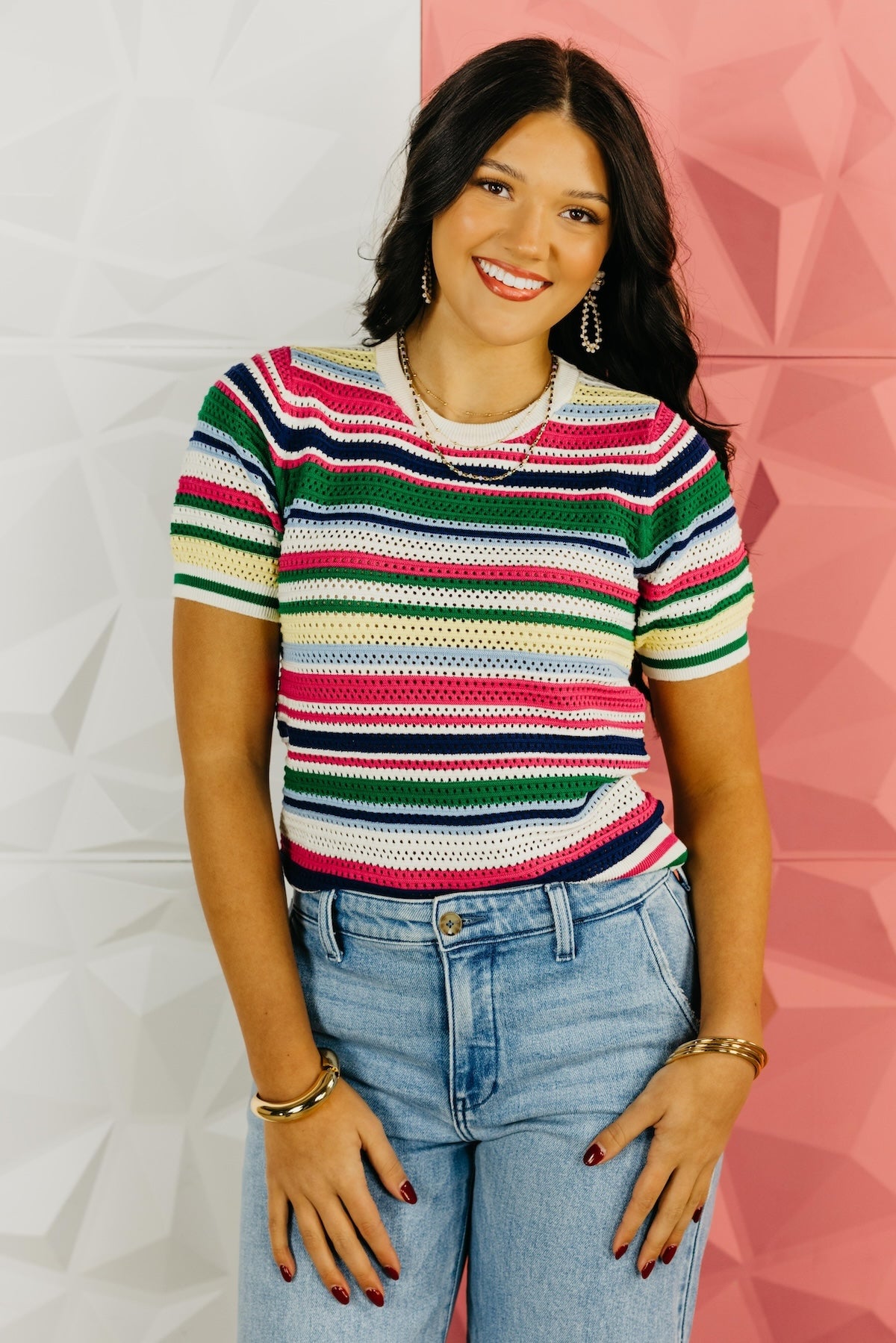 The Dominic Stripe Crochet Sweater Top