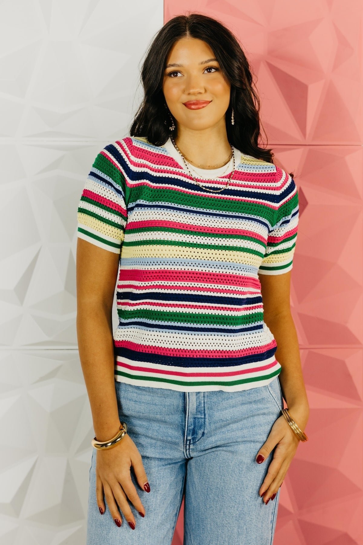 The Dominic Stripe Crochet Sweater Top