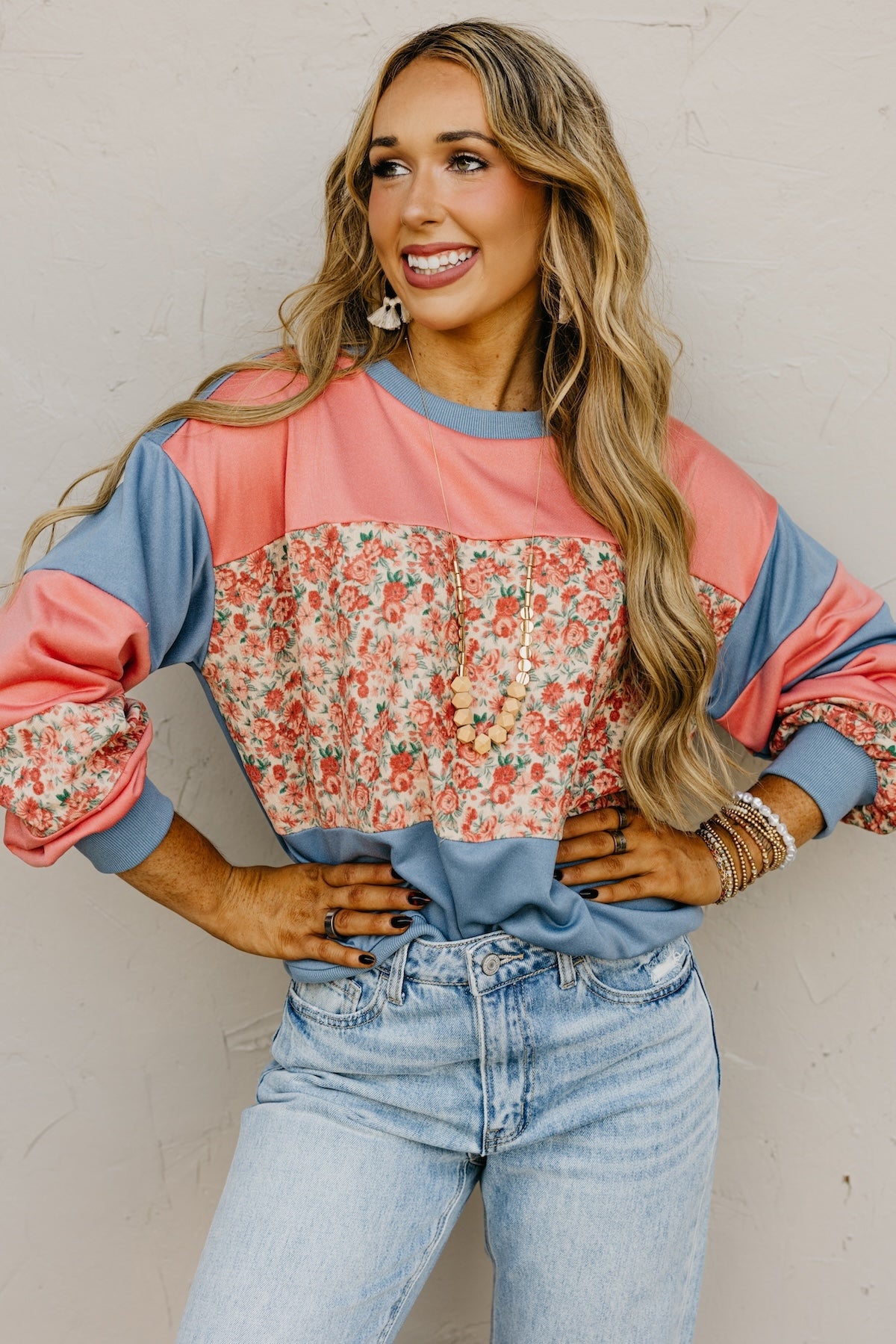The Perl Floral Mixed Media Sweatshirt