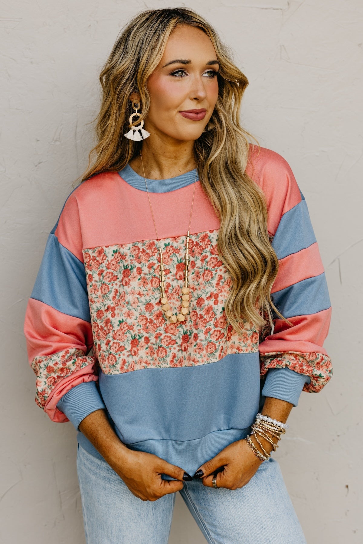 The Perl Floral Mixed Media Sweatshirt