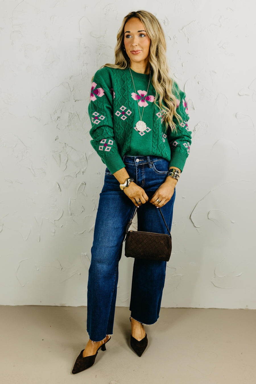 The Jazmine Cable Knit Floral Sweater