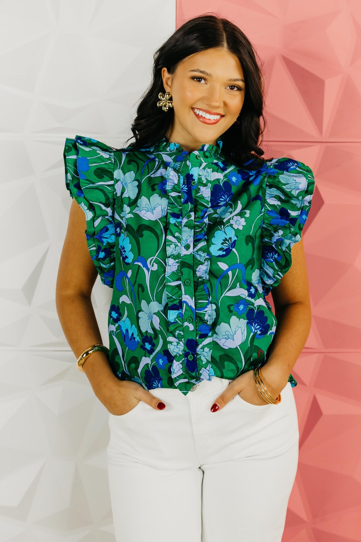 The Austin Floral Ruffle Top