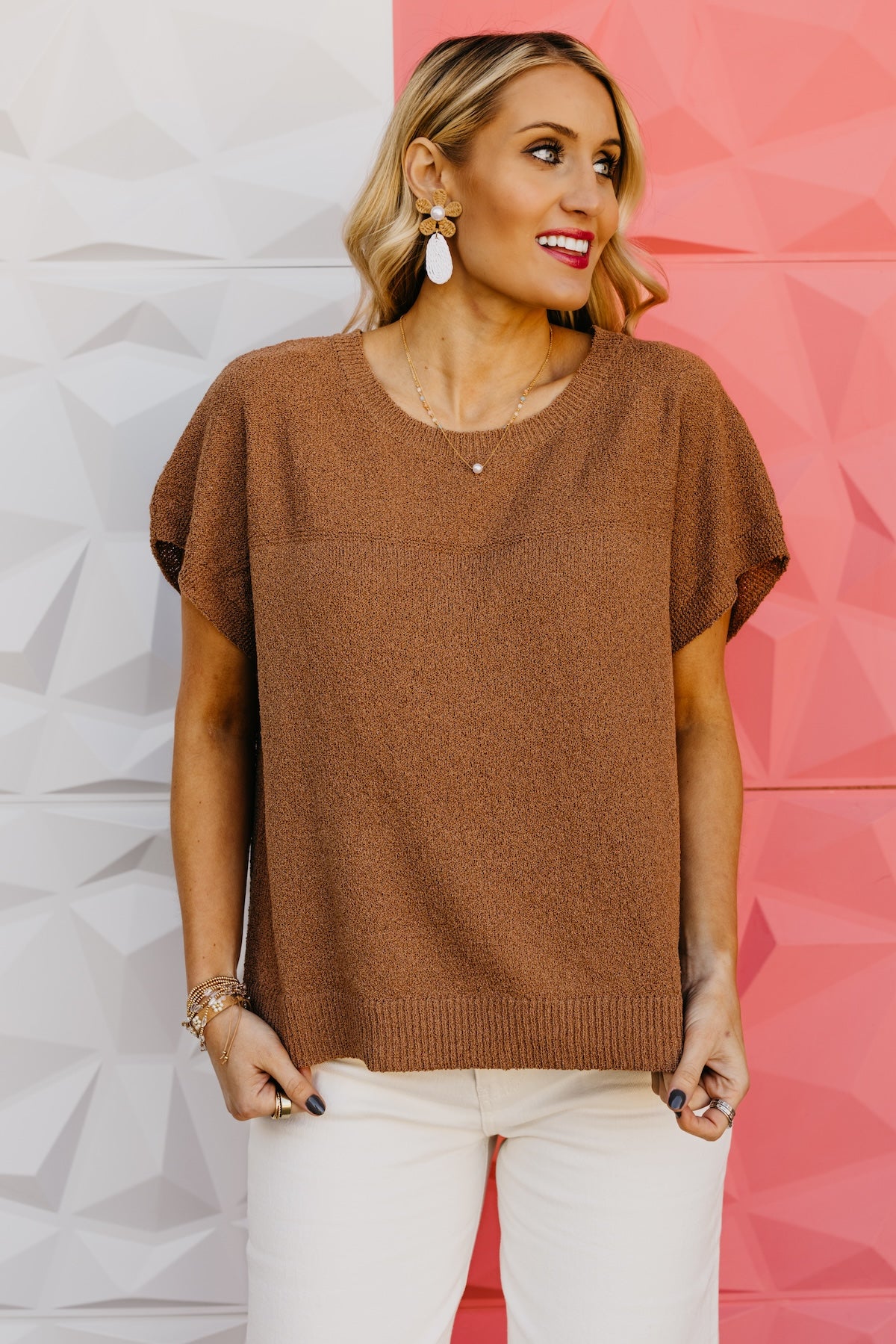 The Selena Textured Cap Sleeve Sweater
