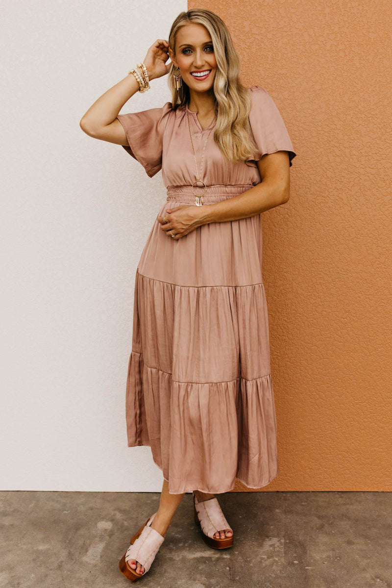 The Raylan Split Neck Tiered Midi Dress
