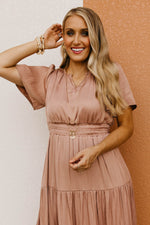 The Raylan Split Neck Tiered Midi Dress