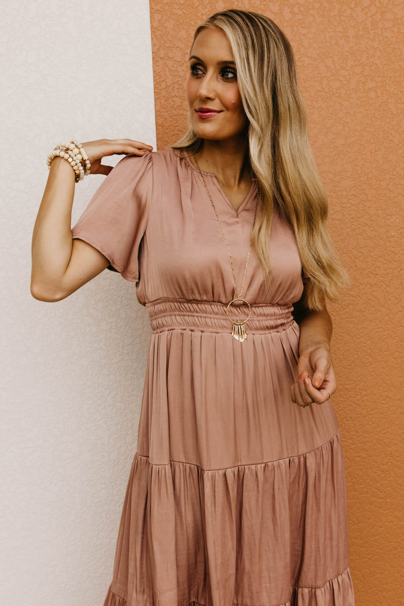 The Raylan Split Neck Tiered Midi Dress