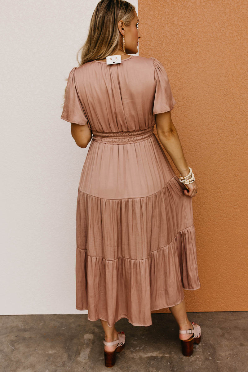 The Raylan Split Neck Tiered Midi Dress