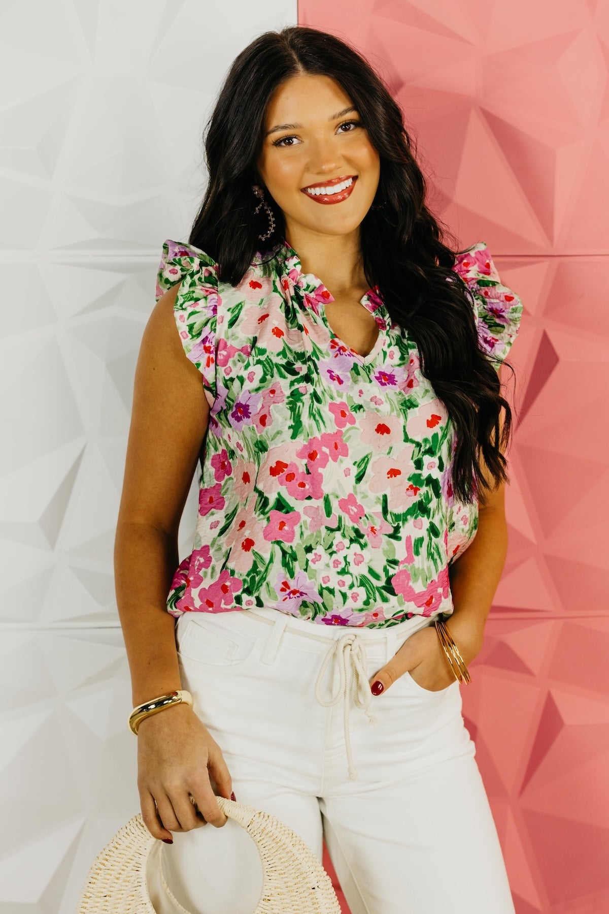 The Trinity Floral Ruffle Sleeve Top