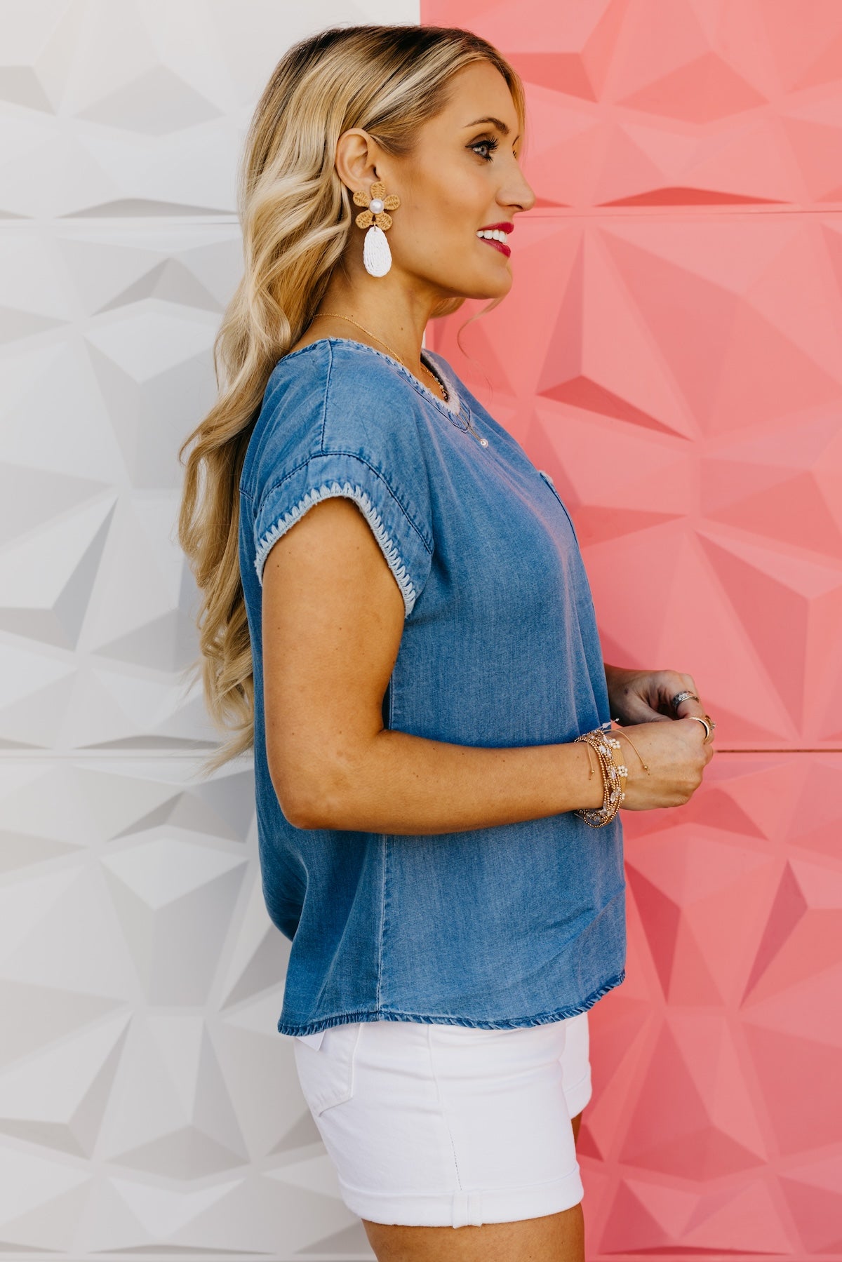 The Brielle Embroidered Chambray Top