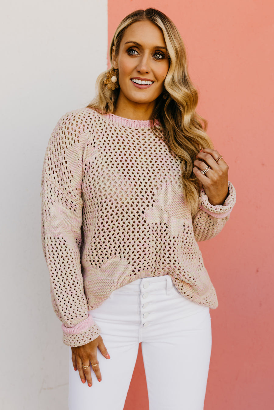 The Devin Floral Pattern Open Knit Sweater