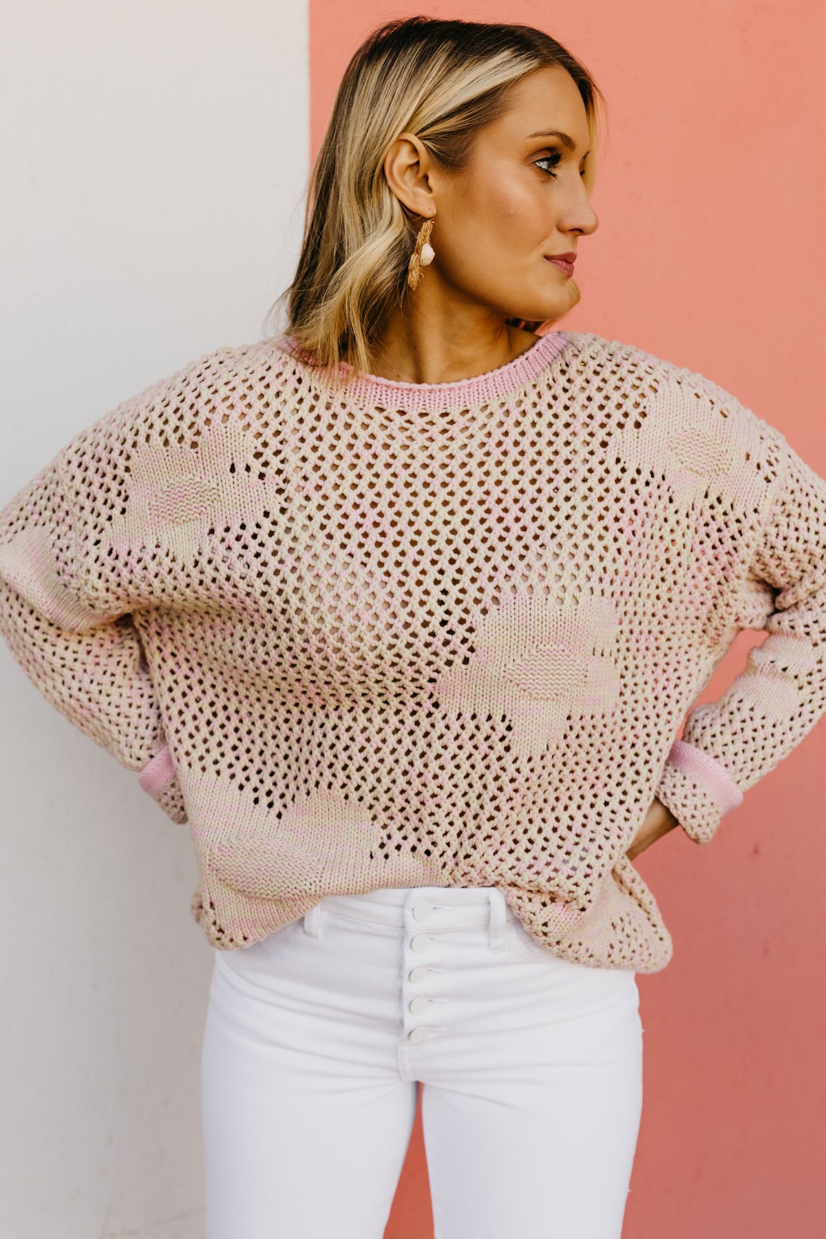 The Devin Floral Pattern Open Knit Sweater