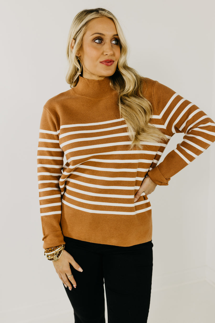 The Amora Striped Mock Neck Sweater  - FINAL SALE