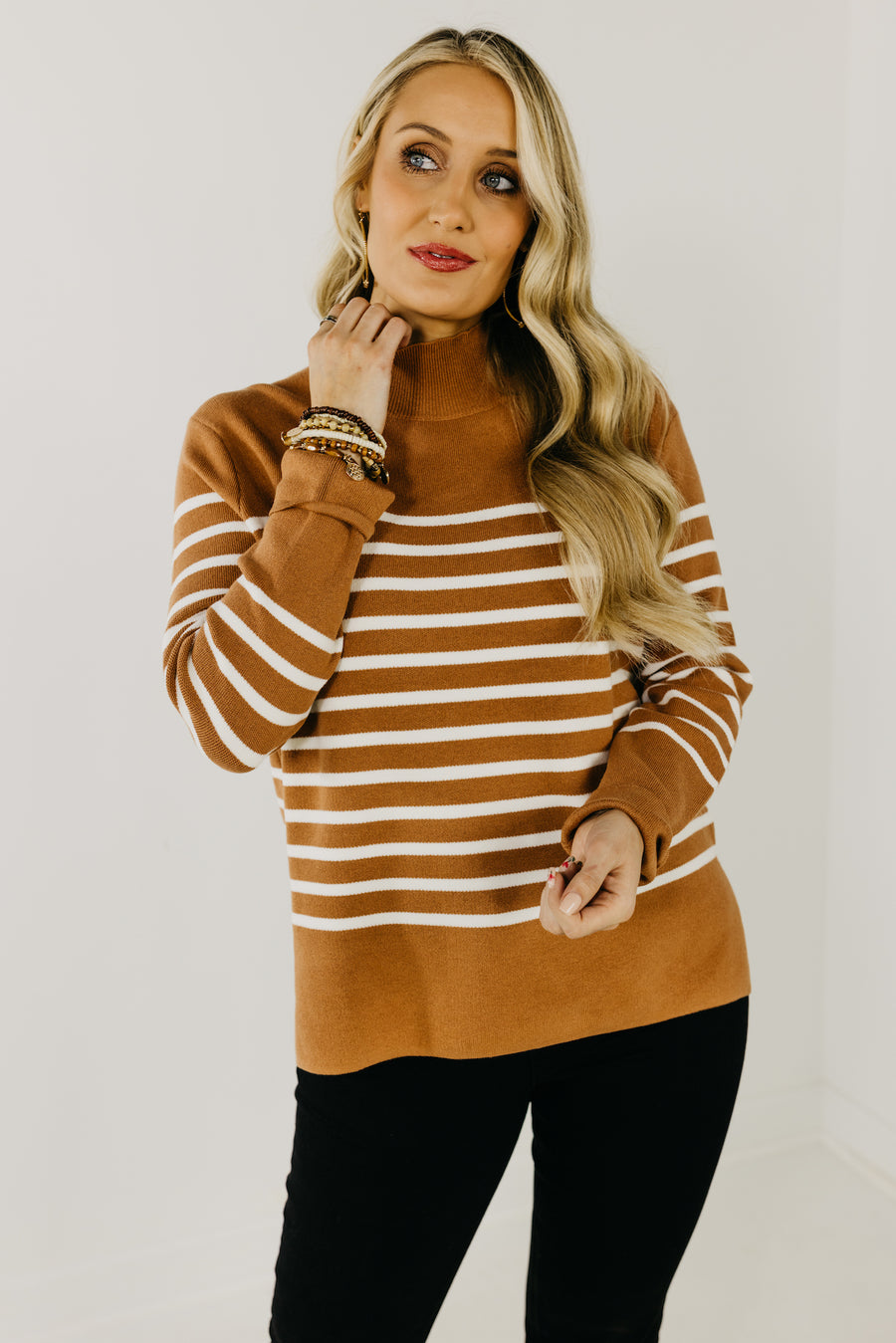 The Amora Striped Mock Neck Sweater  - FINAL SALE