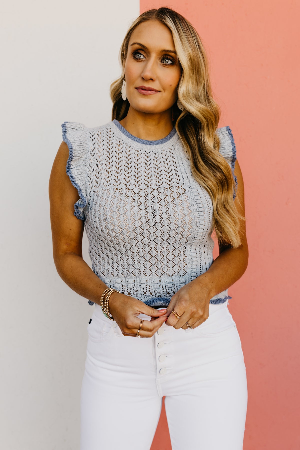 The Lyric Pointelle Ruffled Sweater Top