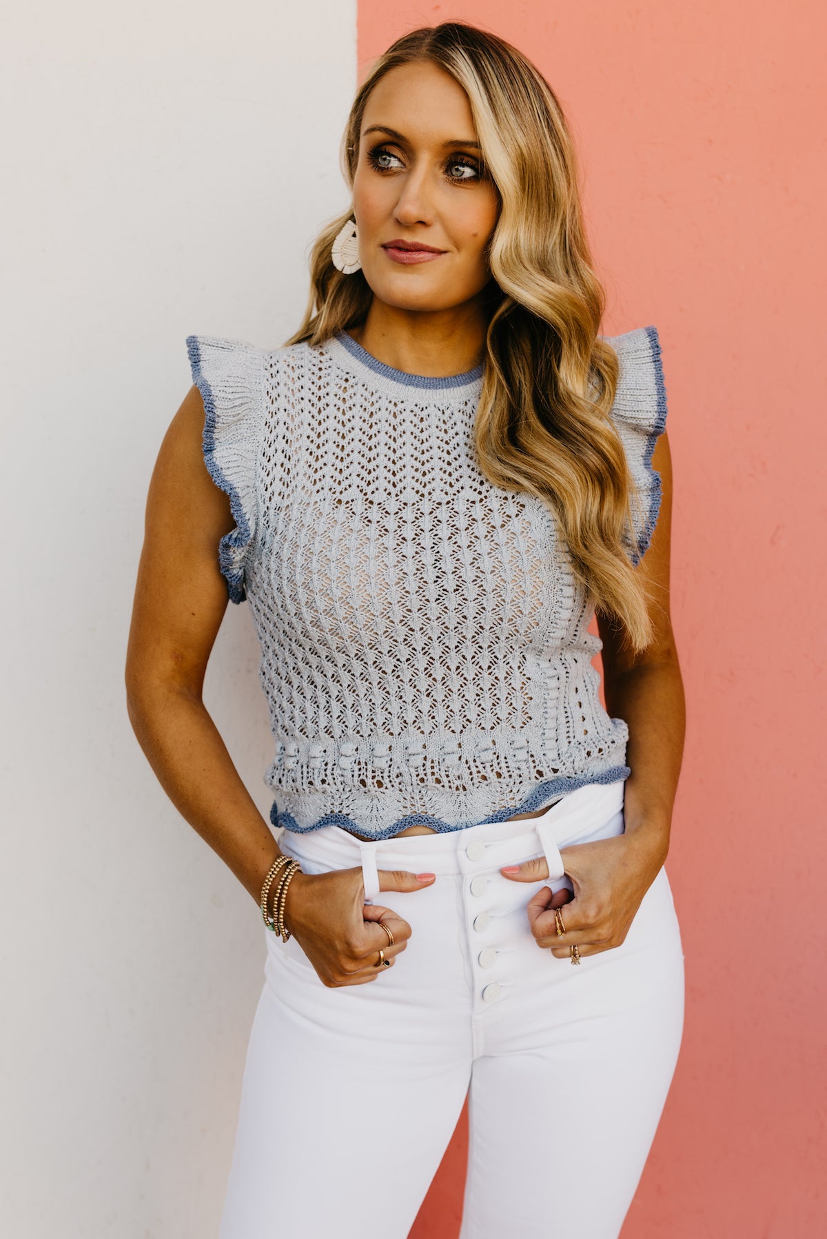 The Lyric Pointelle Ruffled Sweater Top