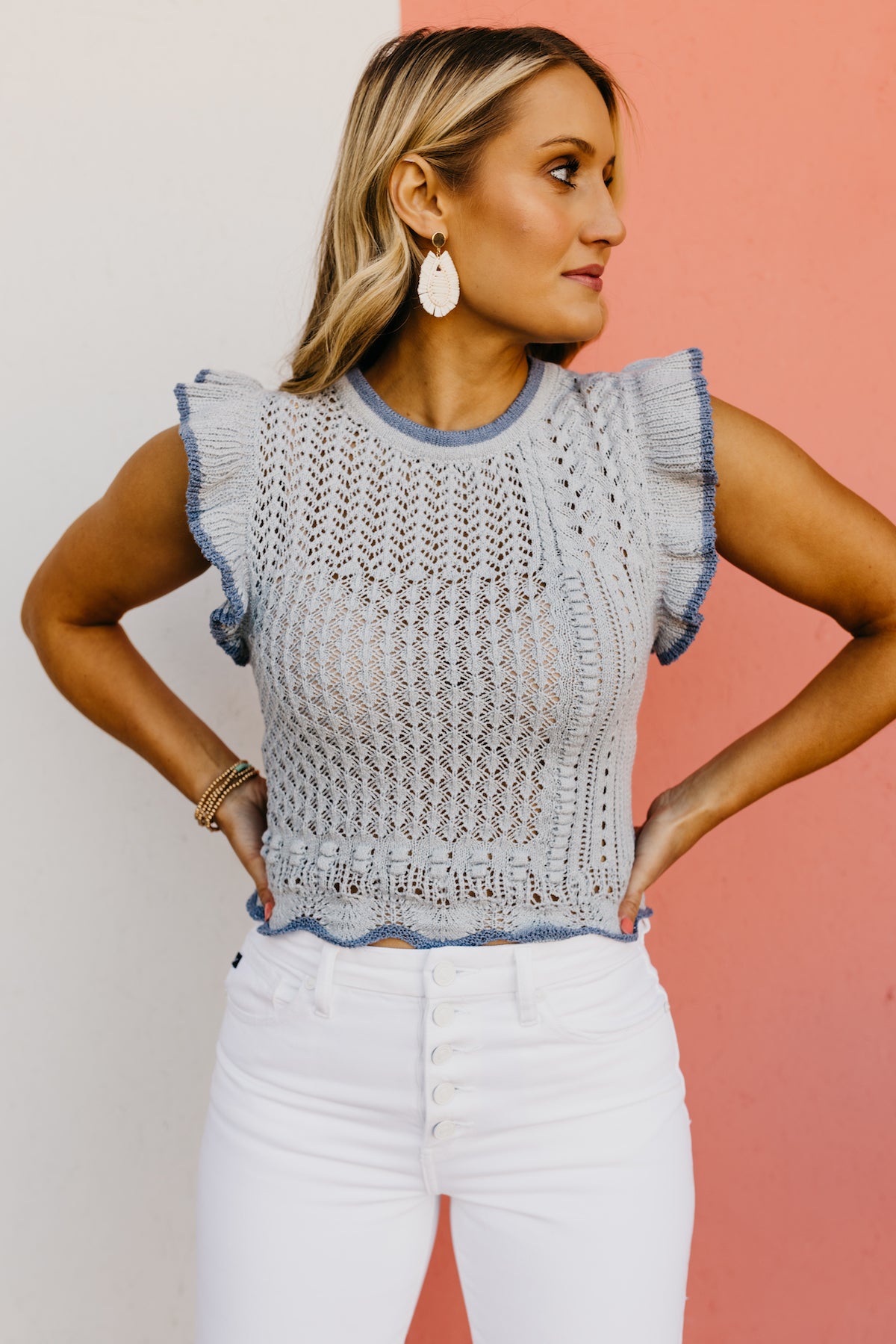 The Lyric Pointelle Ruffled Sweater Top