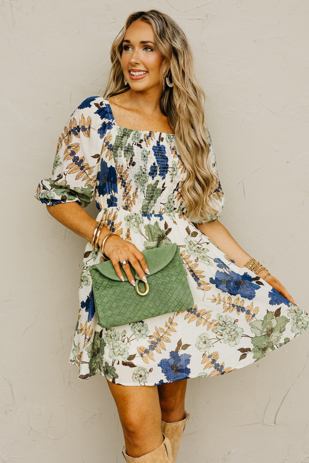The Shay Smocked Print Mini Dress