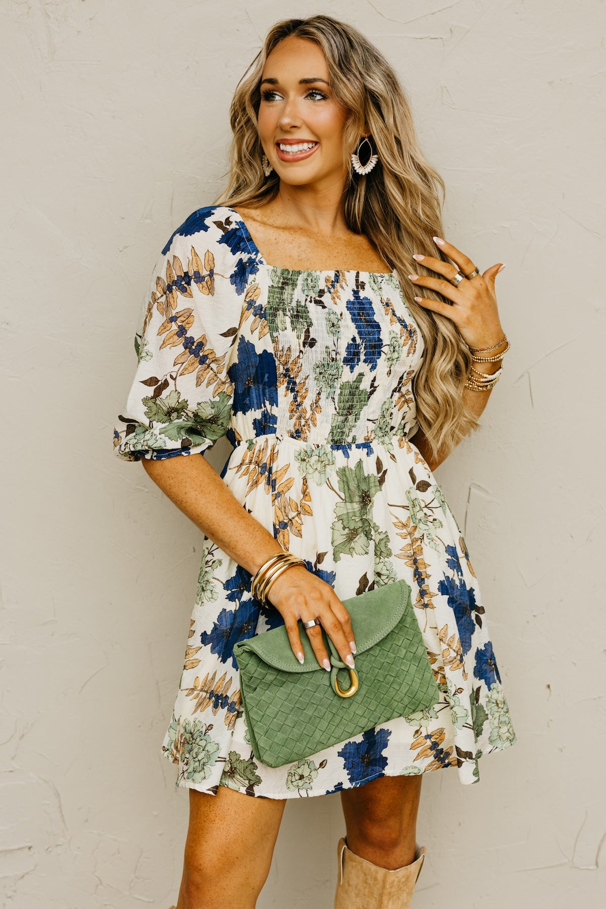 The Shay Smocked Print Mini Dress