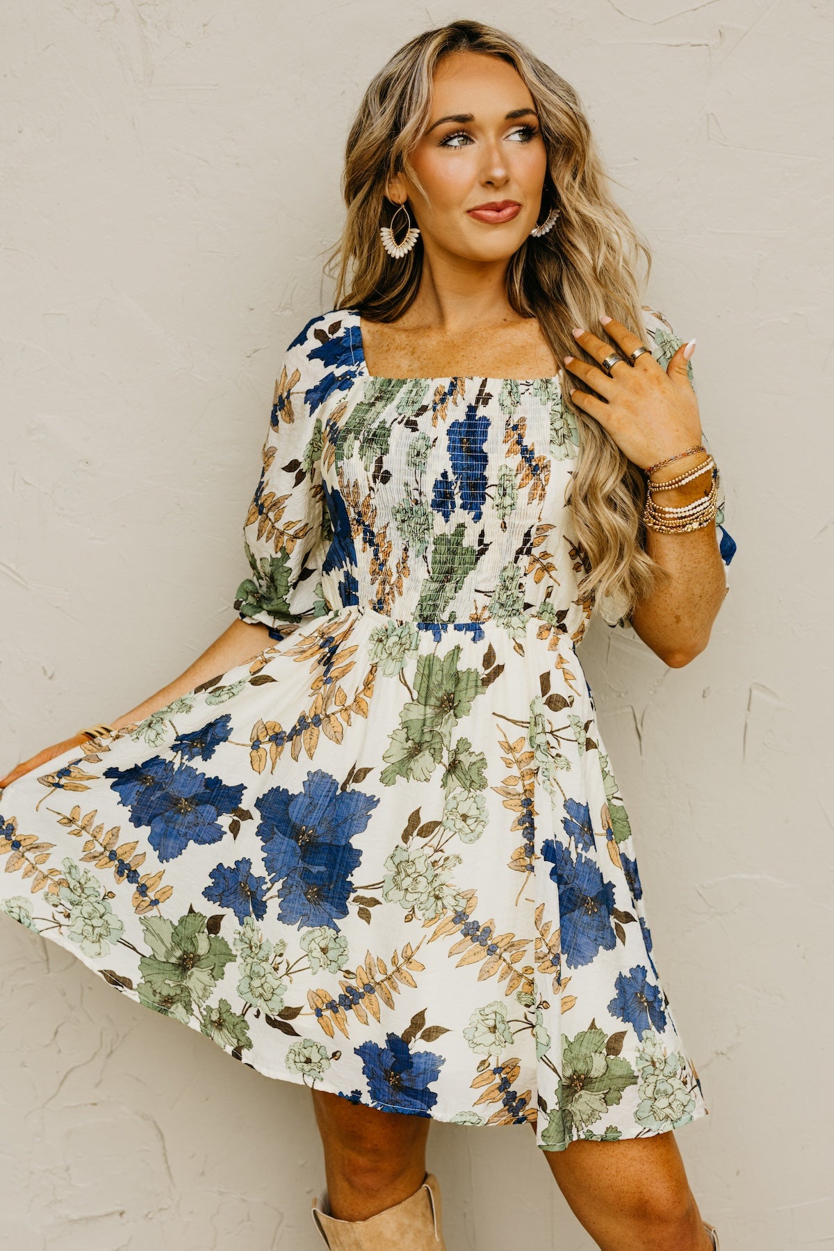 The Shay Smocked Print Mini Dress