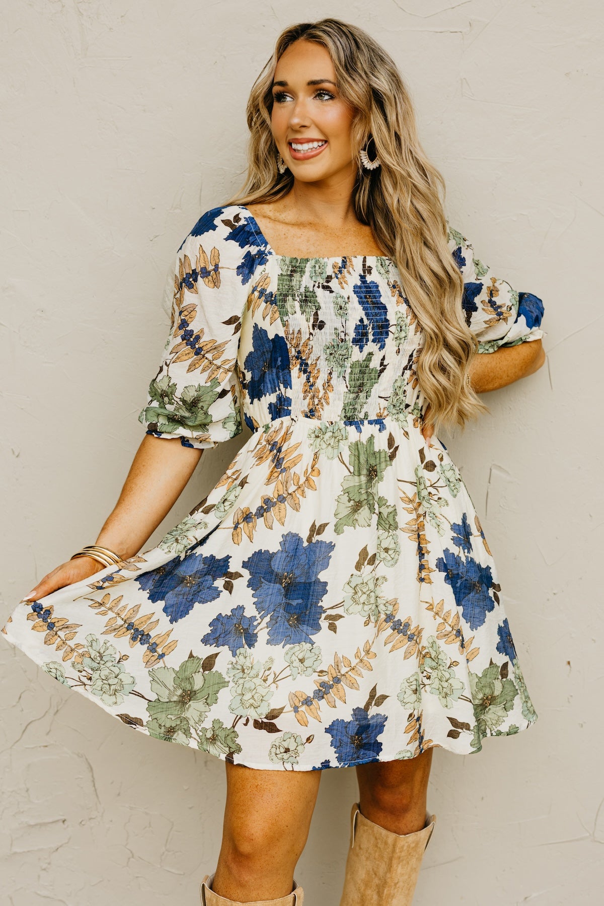The Shay Smocked Print Mini Dress