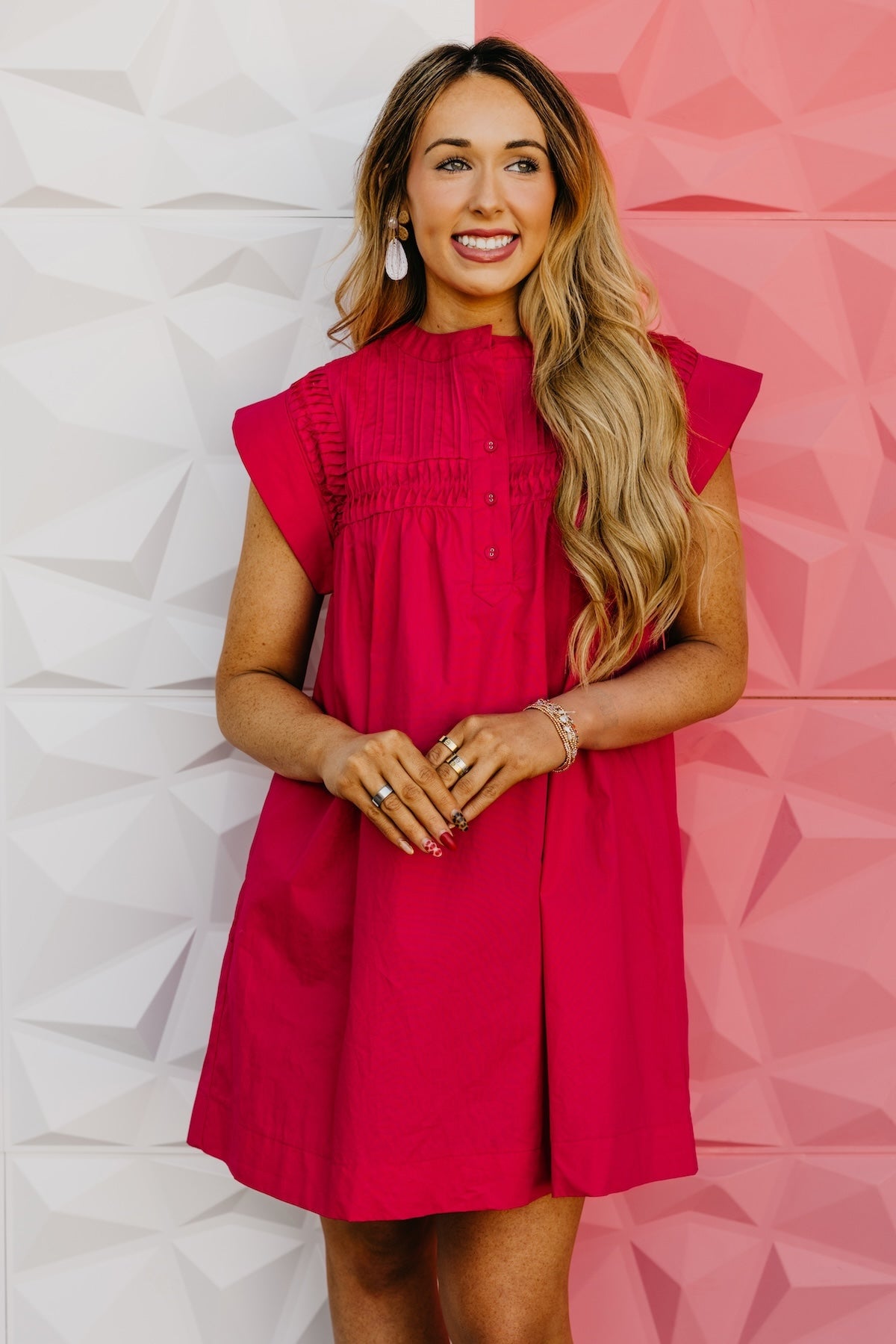 The Khloee Drop Shoulder Pintuck Mini Dress