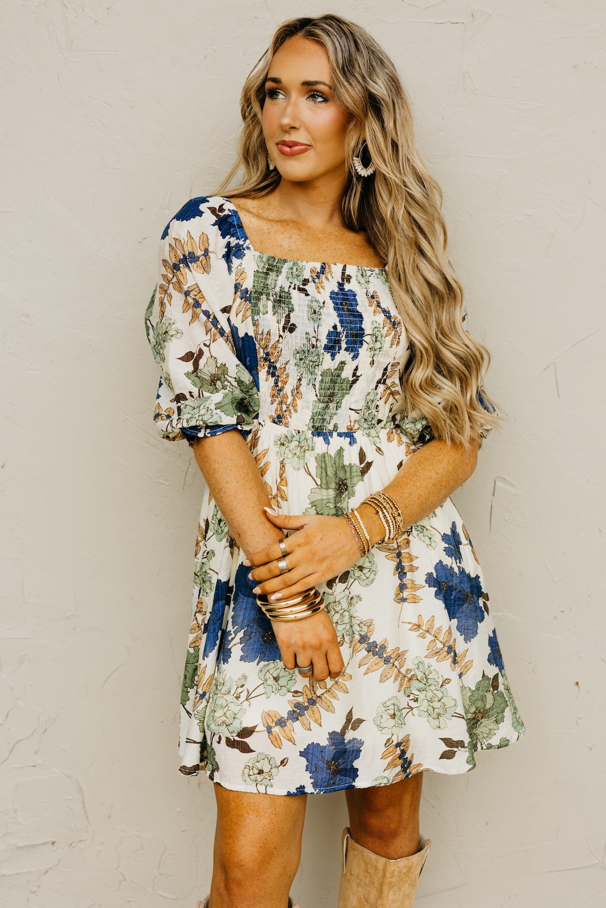 The Shay Smocked Print Mini Dress