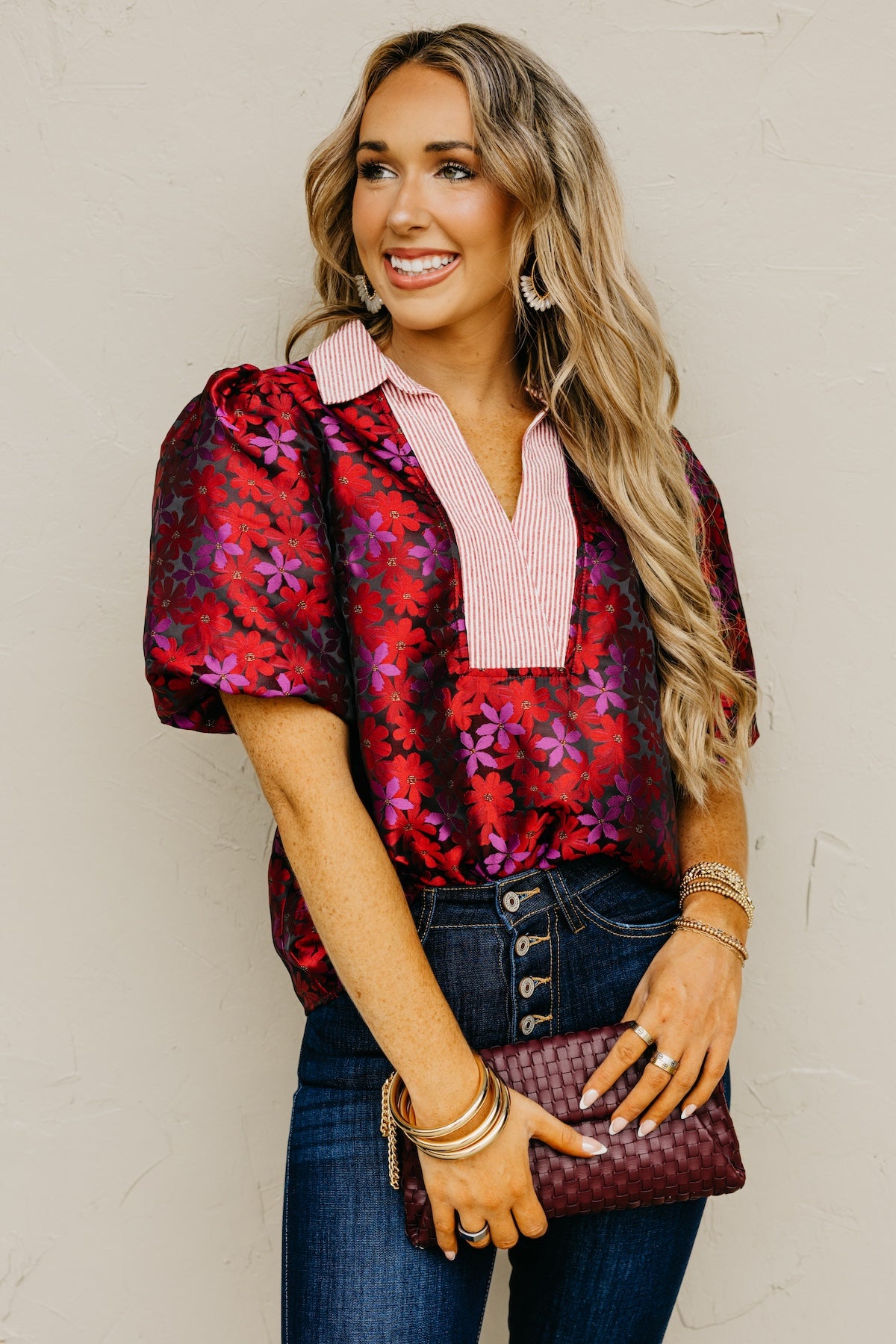 The Axton Floral Mixed Media Top