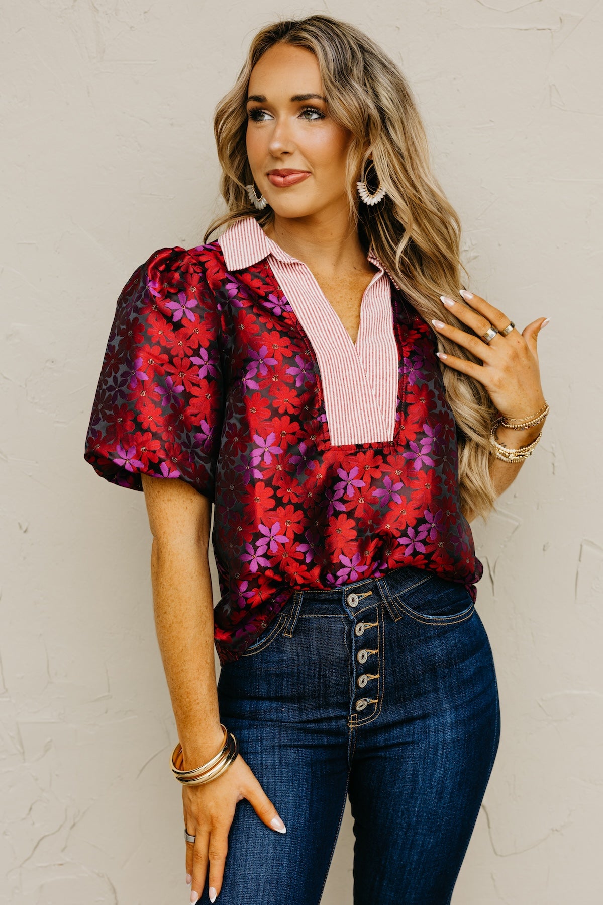 The Axton Floral Mixed Media Top