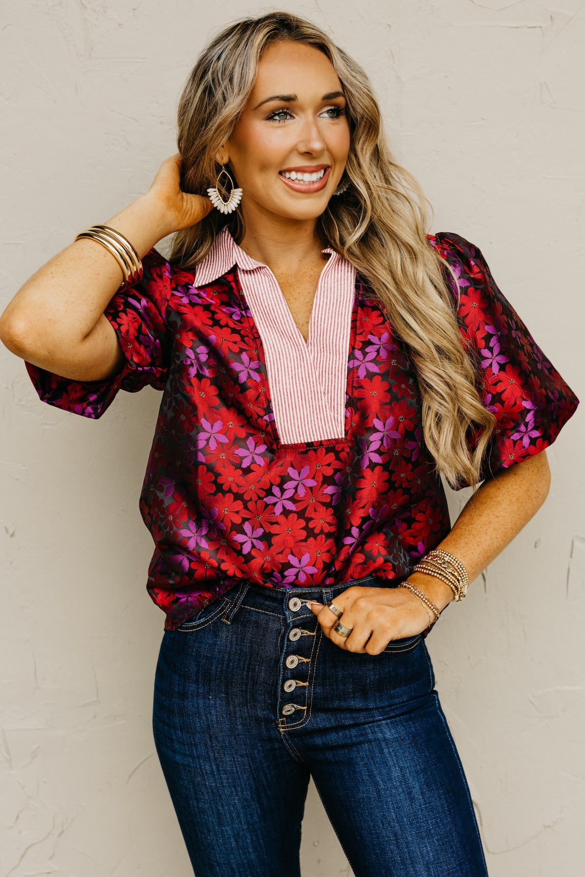 The Axton Floral Mixed Media Top