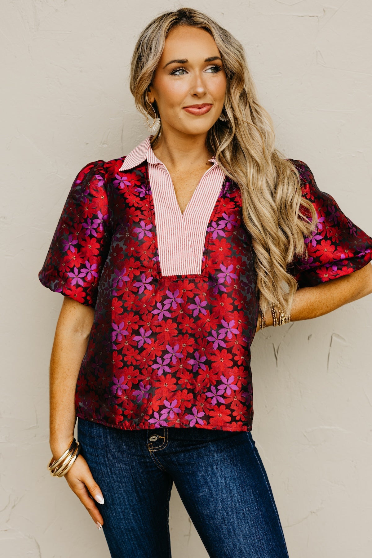 The Axton Floral Mixed Media Top