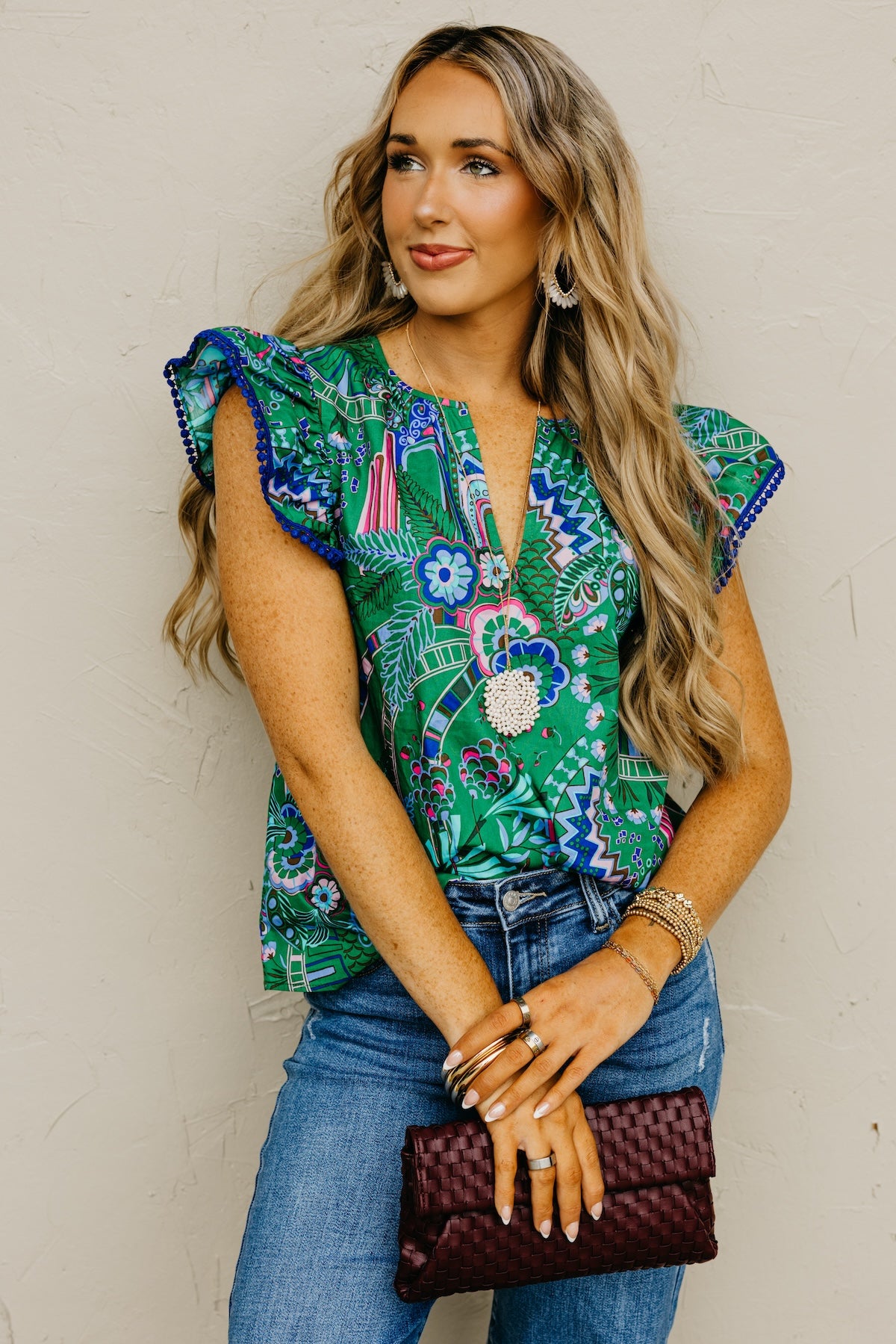 The Sabrina Woven Floral Flutter Top