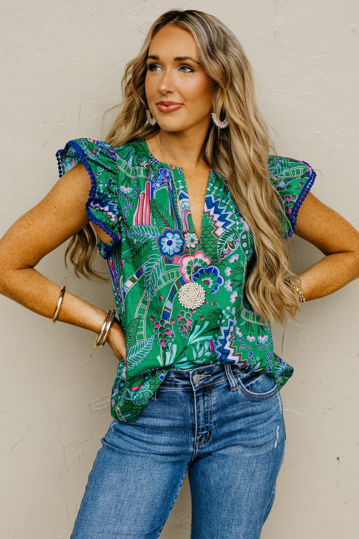 The Sabrina Woven Floral Flutter Top