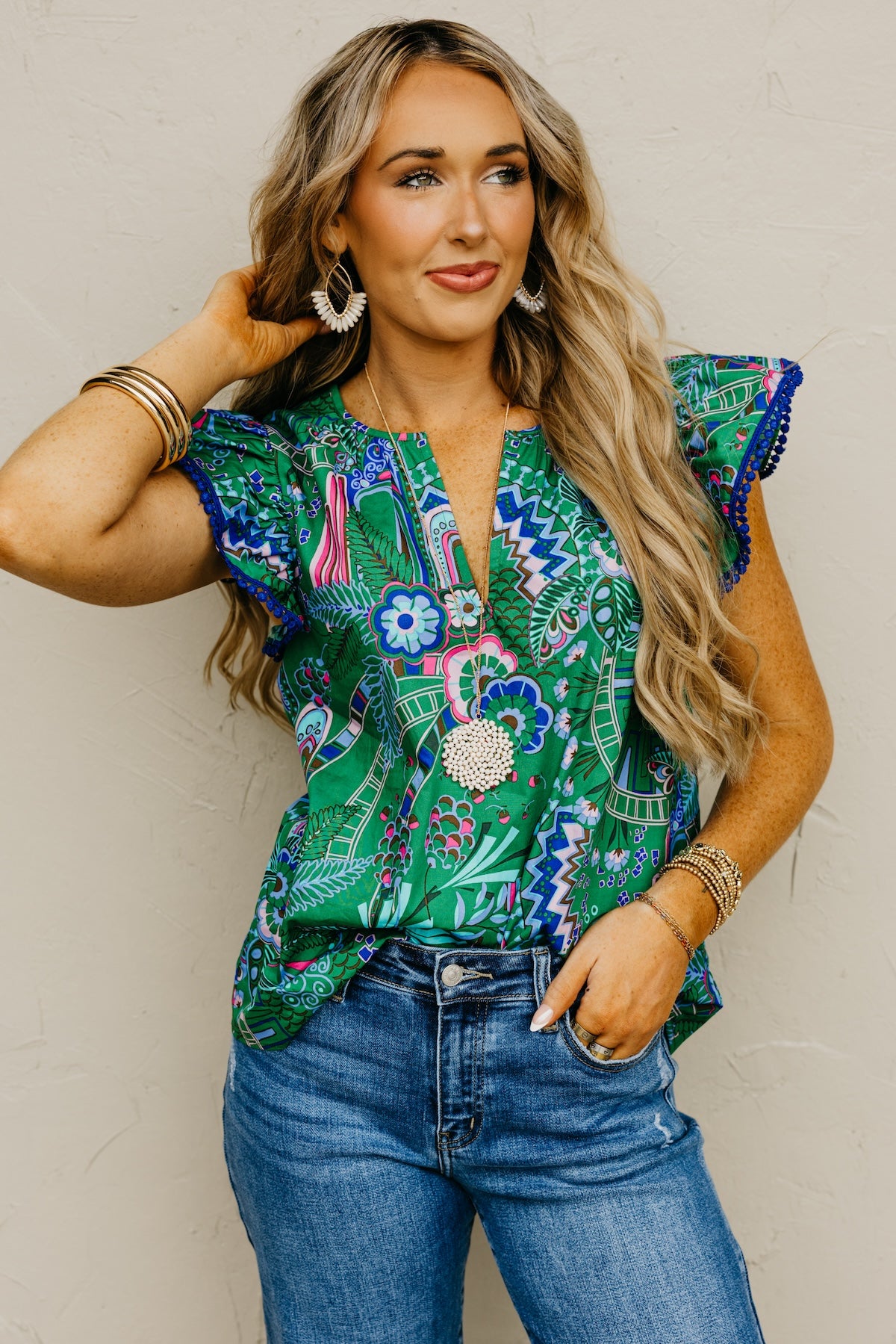 The Sabrina Woven Floral Flutter Top