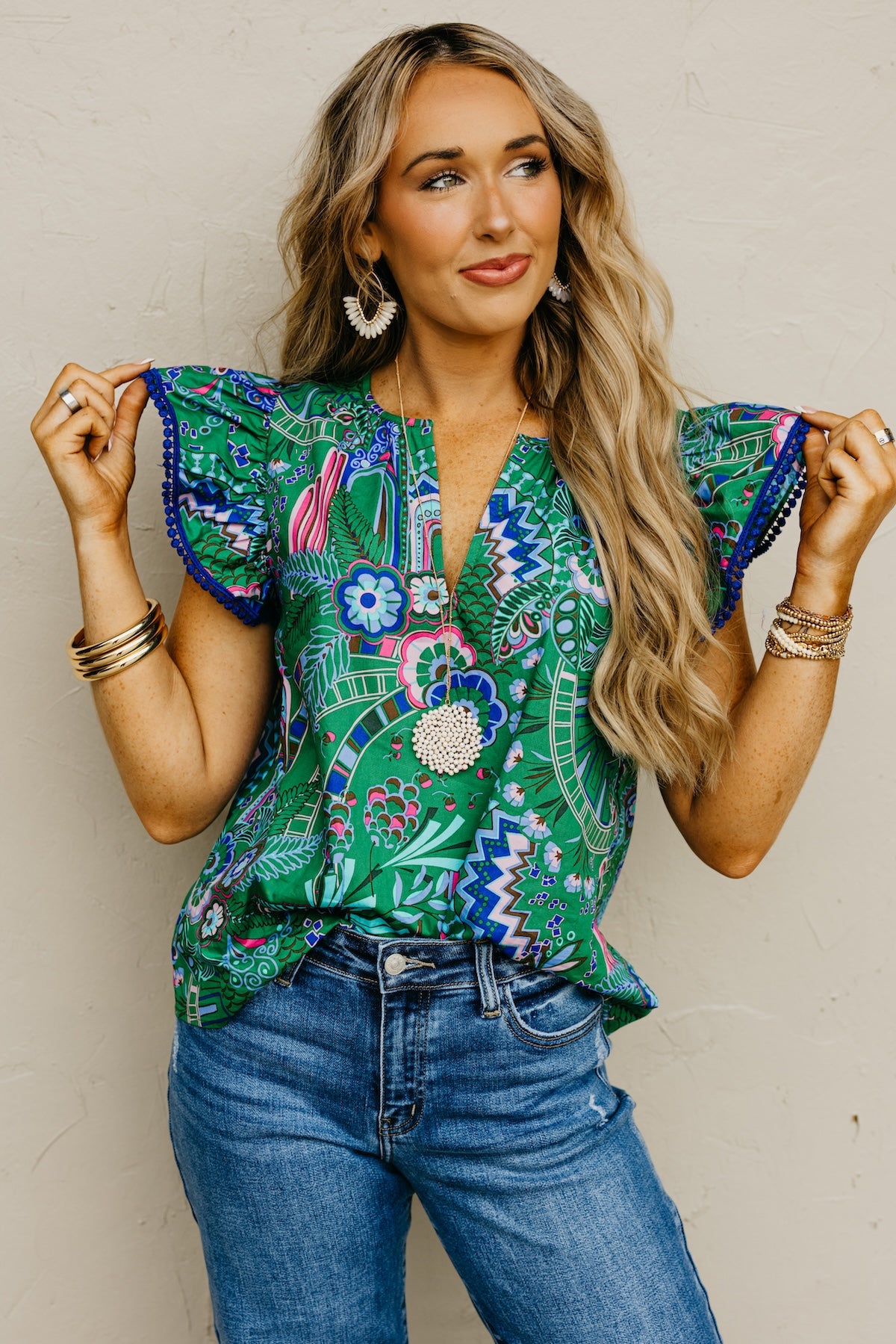 The Sabrina Woven Floral Flutter Top