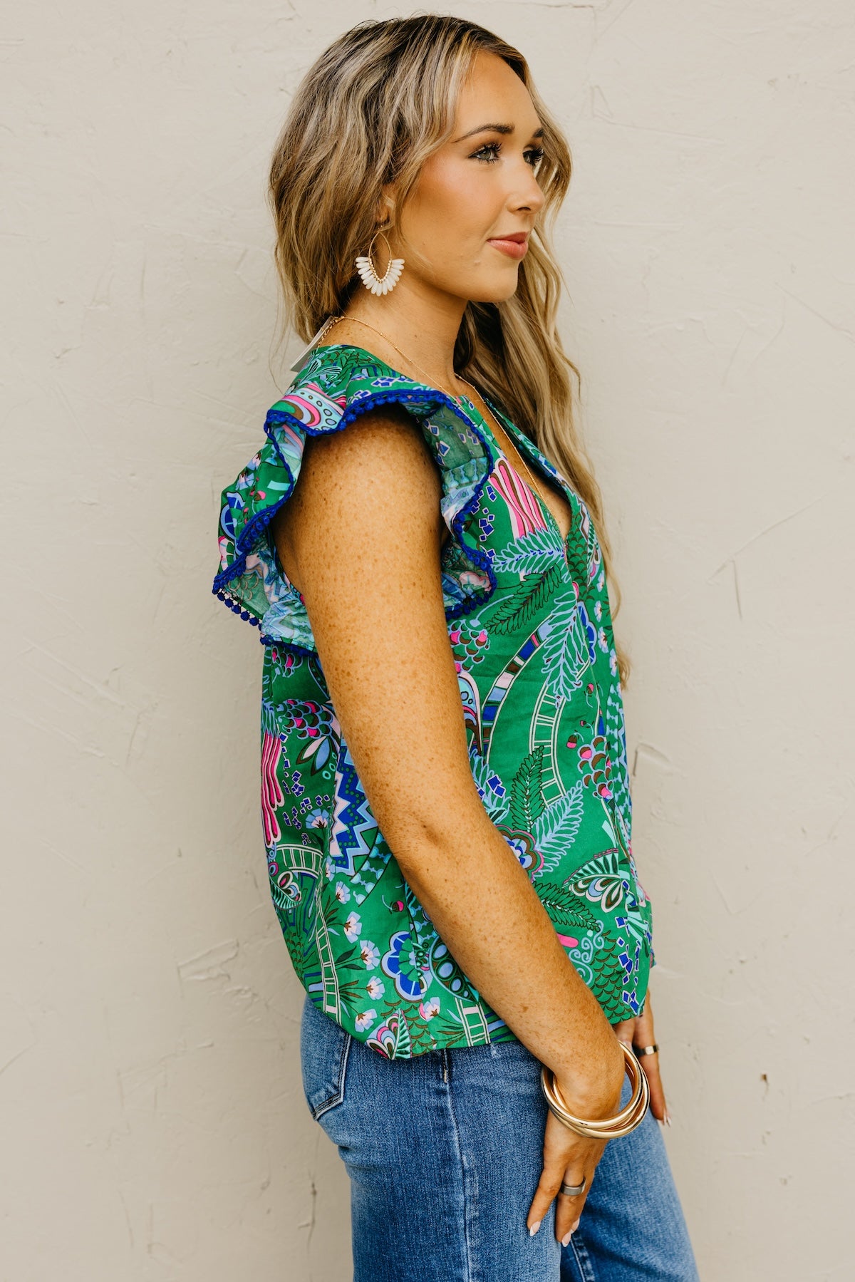 The Sabrina Woven Floral Flutter Top
