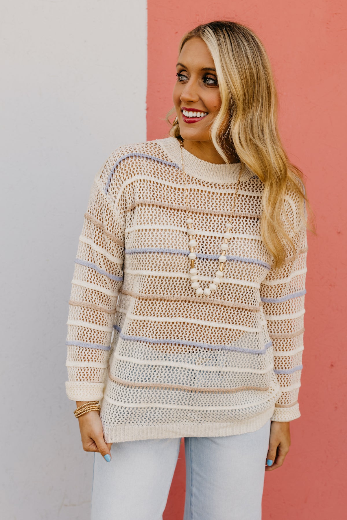 The Halsey Open Knit Stripe Sweater
