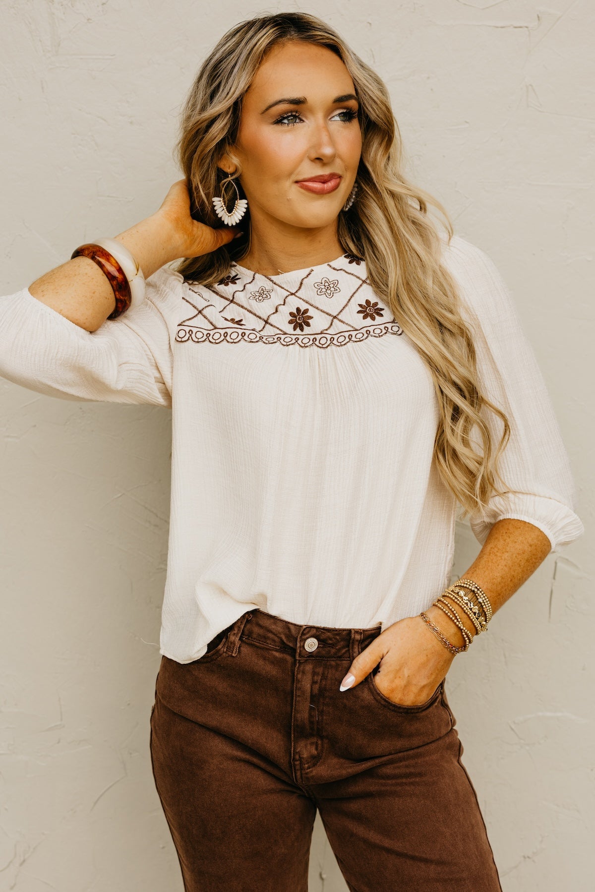 The Alessia Floral Embroidered Woven Blouse