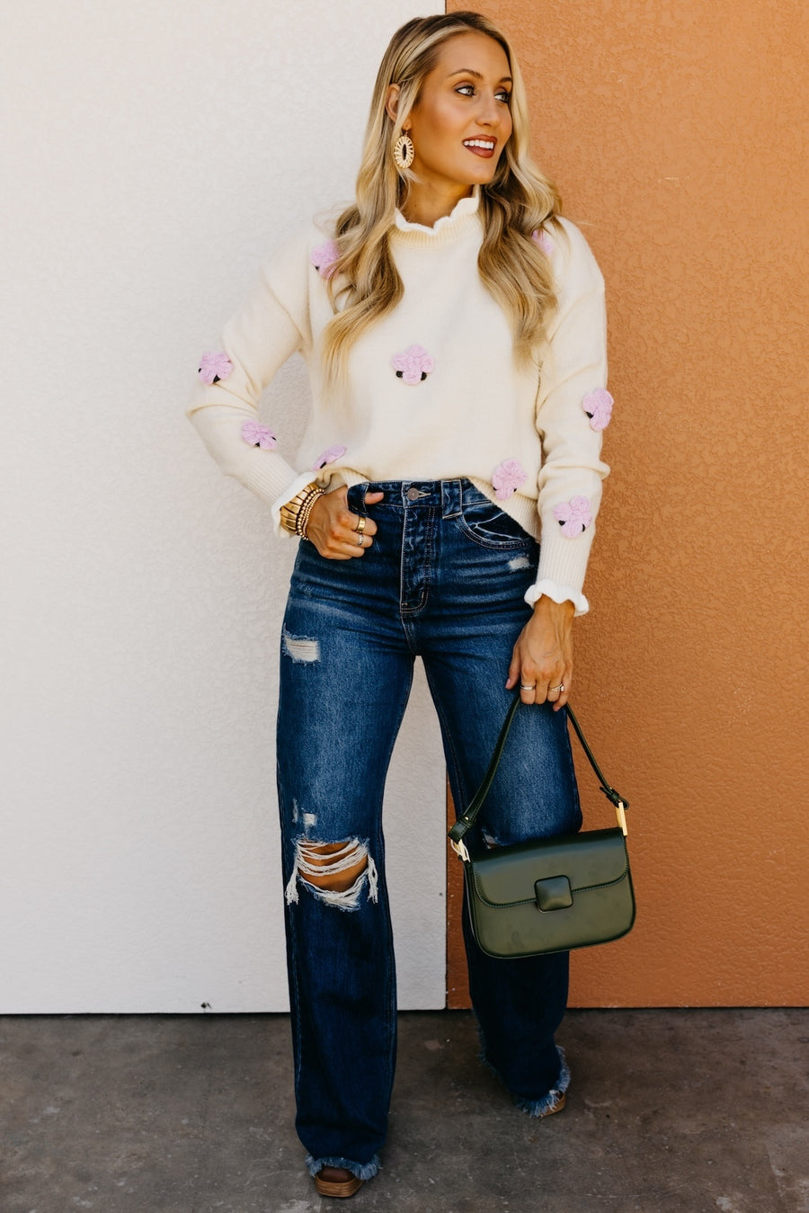 The Rogelio Floral Ruffle Trim Sweater
