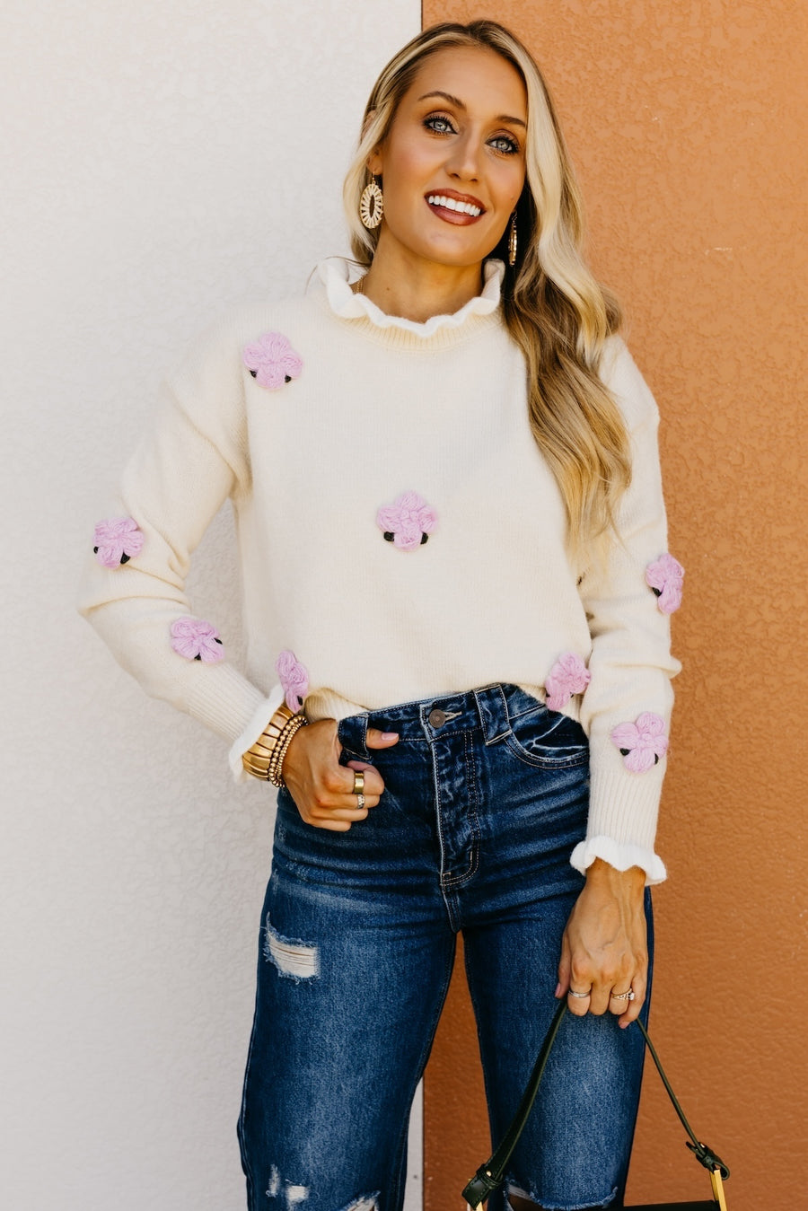 The Rogelio Floral Ruffle Trim Sweater