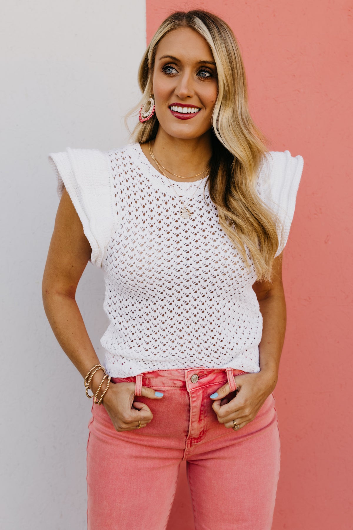 The Kaden Double Flutter Pointelle Sweater Top